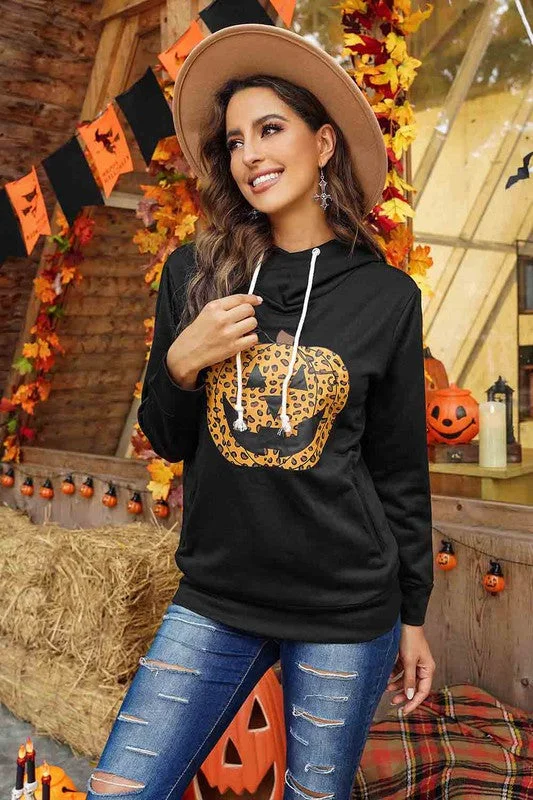 Pumpkin Hoodie - Black Hoodie with Distressed Vintage Worn