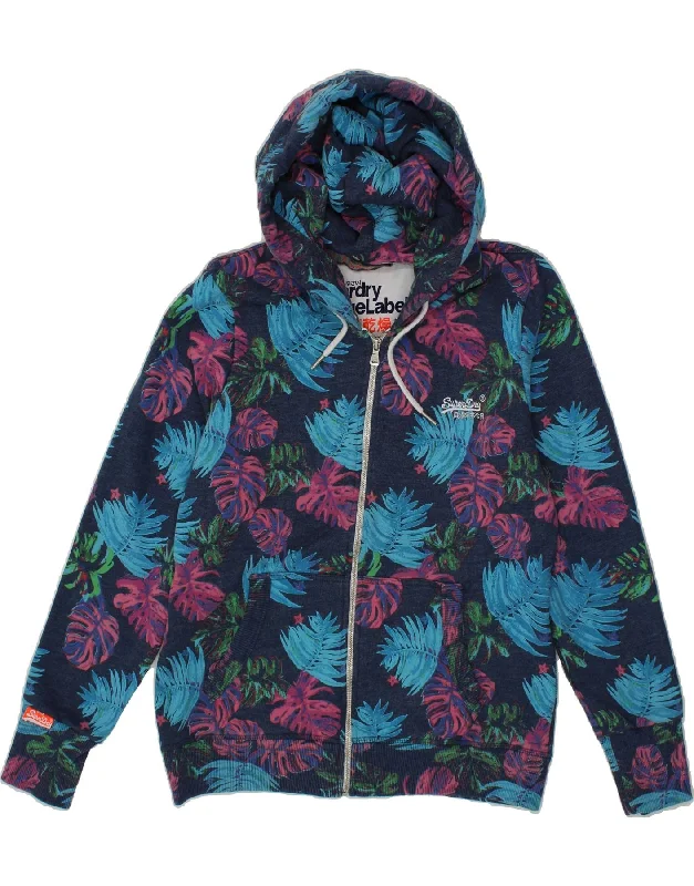 SUPERDRY Womens Zip Hoodie Sweater UK 16 Large Navy Blue Floral Cotton Collared Crew Neck Turtle Neck SUPERDRY Womens Zip Hoodie Sweater UK 16 Large Navy Blue Floral Cotton Collared Crew Neck Turtle Neck