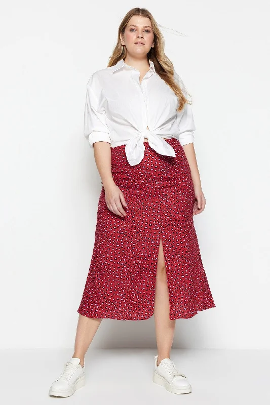Tile Animal Patterned Woven Slit Viscose Skirt TBBAW23AZ00032 corduroy skirt textured
