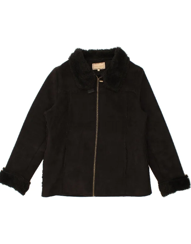 VINTAGE Womens Sherpa Jacket UK 16 Large Black Polyester Faux Fur Jacket Real Fur Jacket Shearling Jacket VINTAGE Womens Sherpa Jacket UK 16 Large Black Polyester Faux Fur Jacket Real Fur Jacket Shearling Jacket