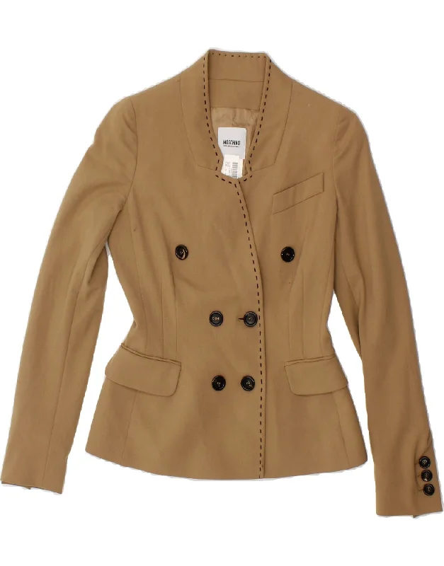 MOSCHINO Womens Cheap and Chic Blazer Jacket UK 12 Medium Brown Wool Print Jacket Jacquard Jacket Embroidered Jacket MOSCHINO Womens Cheap and Chic Blazer Jacket UK 12 Medium Brown Wool Print Jacket Jacquard Jacket Embroidered Jacket