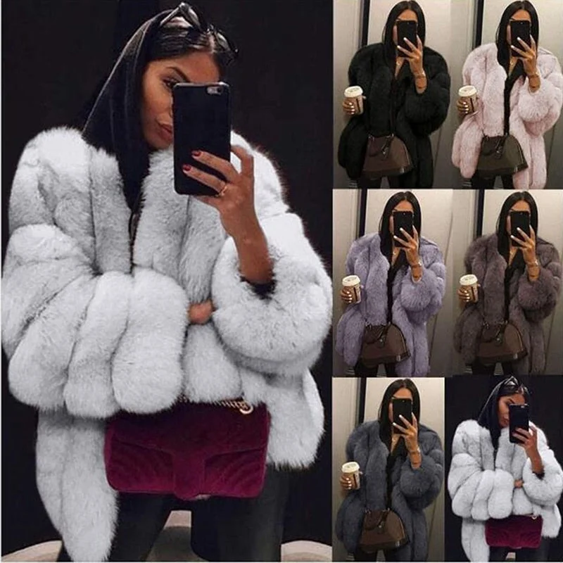 Women Coat Mink Coats Winter Top Fashion Fur Coat Elegant Thick Warm Outerwear Fake Fur Jacket Chaquetas Mujer 2021 L3 Nylon Fabric Polyester Fabric Spandex Fabric