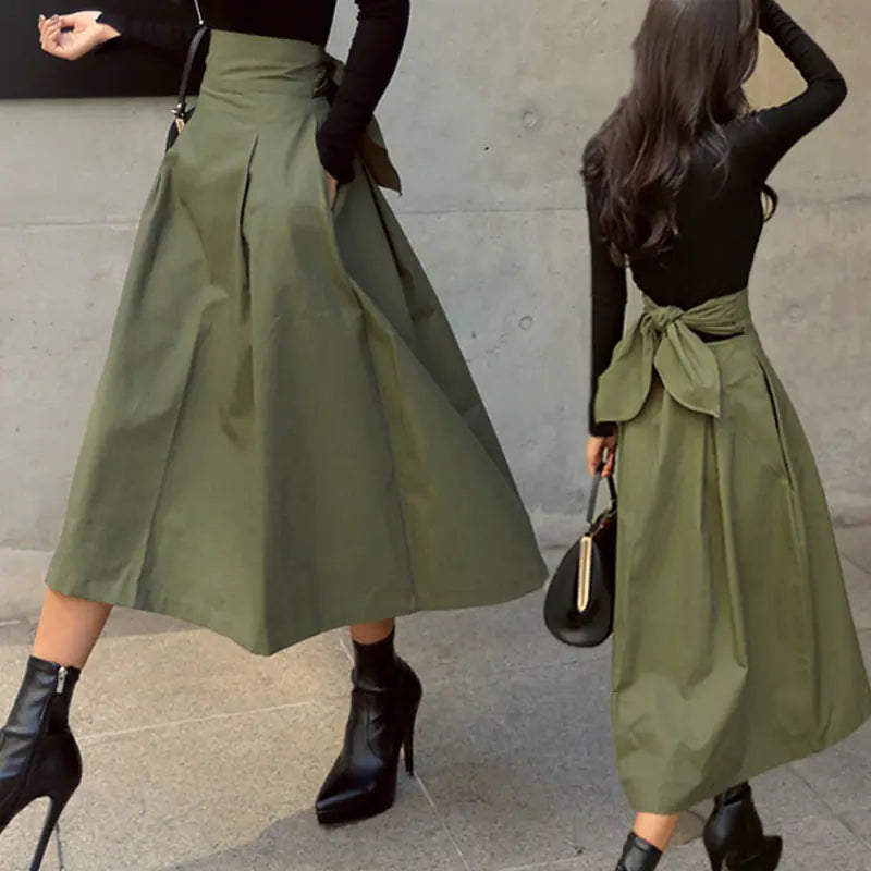 Korean Fashion Solid Color Skirt silk skirt lustrous