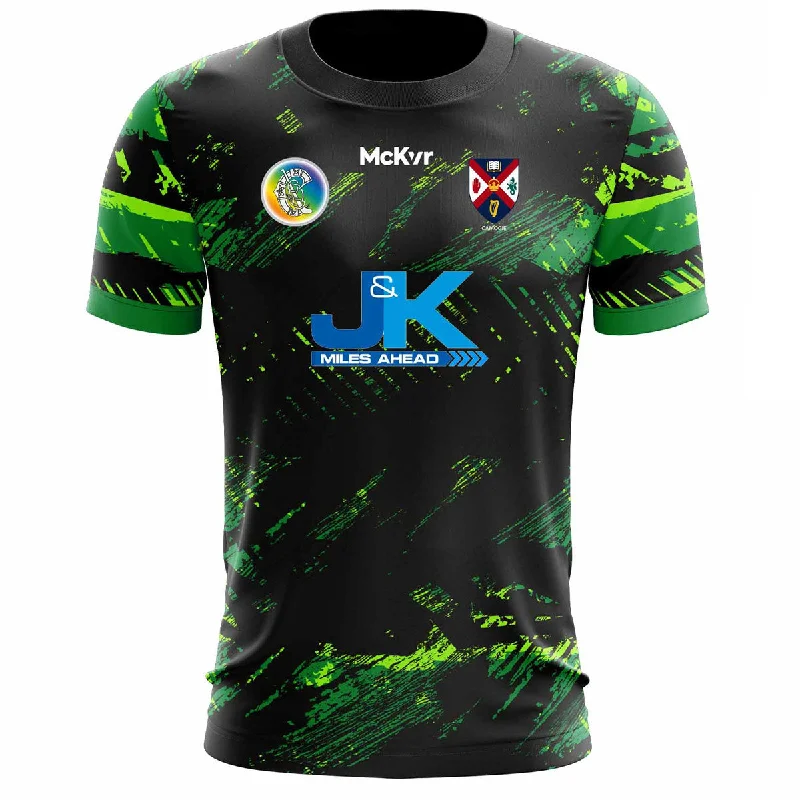 Mc Keever Queens Camogie Training Jersey - Womens - Black/Green Polo Neck Jersey Top