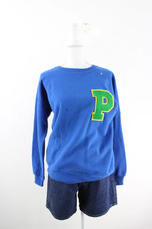 Vintage Blue P Sweatshirt (L) Hoodie with Hood Adjustable Protection