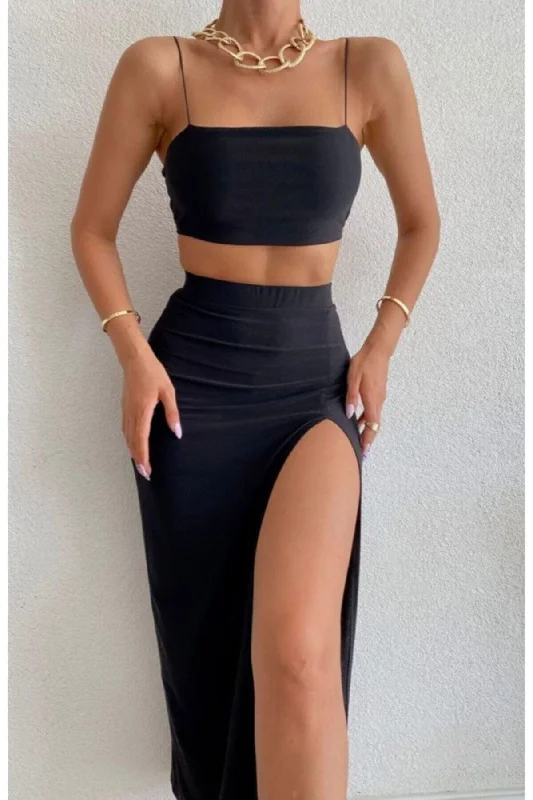 Women's Black Sandy Skirt With Slit denim skirt trendy