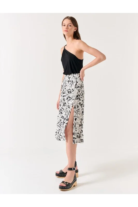 White High Waist Slit Linen Midi Skirt leather skirt bold