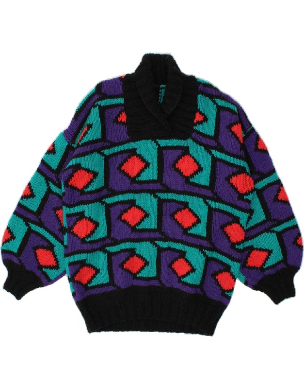 VINTAGE Womens Shawl Neck Jumper Sweater UK 18 XL Purple Argyle/Diamond Spandex Rayon Corduroy VINTAGE Womens Shawl Neck Jumper Sweater UK 18 XL Purple Argyle/Diamond Spandex Rayon Corduroy