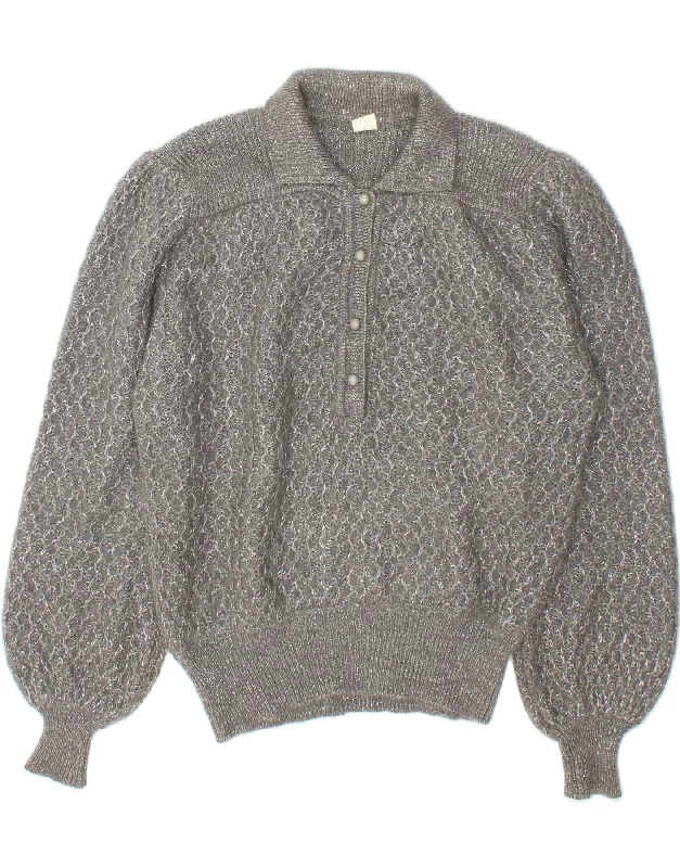 VINTAGE Womens Polo Neck Jumper Sweater IT 44 Medium Grey Flecked Mohair Transparent Opaque Sheer VINTAGE Womens Polo Neck Jumper Sweater IT 44 Medium Grey Flecked Mohair Transparent Opaque Sheer