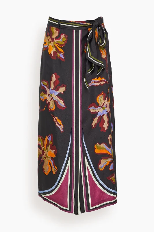 Floral Seductive Skirt in Flame All Over Print slim fit skirt