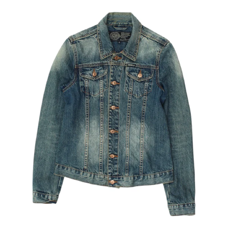 Diesel Womens Blue Denim Jean Jacket | Vintage High End Designer Western Style Embroidered Jacket Appliqued Jacket Beaded Jacket Diesel Womens Blue Denim Jean Jacket | Vintage High End Designer Western Style Embroidered Jacket Appliqued Jacket Beaded Jacket
