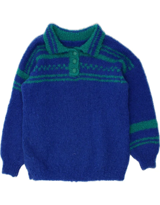VINTAGE Womens Polo Neck Jumper Sweater UK 16 Large Blue Striped Turtle Neck Boat Neck Asymmetrical Neck VINTAGE Womens Polo Neck Jumper Sweater UK 16 Large Blue Striped Turtle Neck Boat Neck Asymmetrical Neck