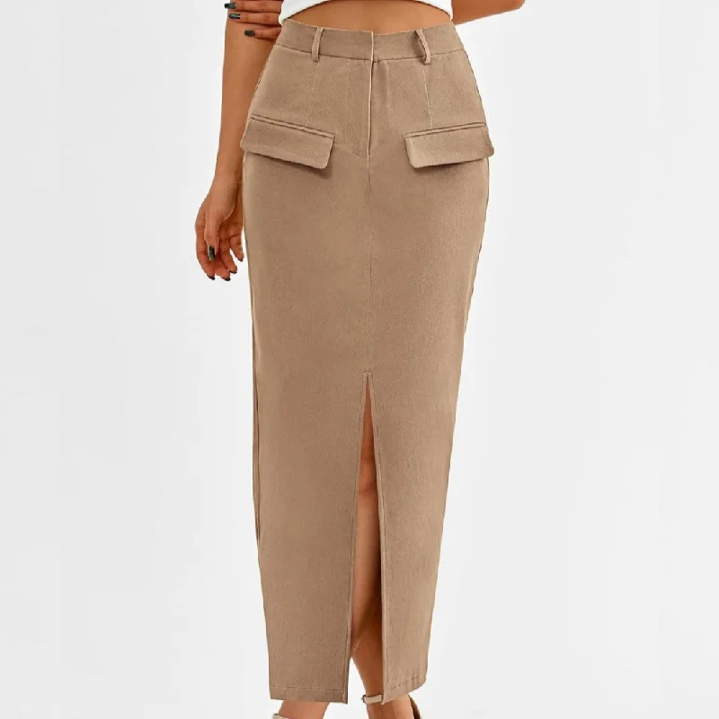 Solid Color Pocket Decor Split Maxi Skirt (7 colors) cashmere skirt rich