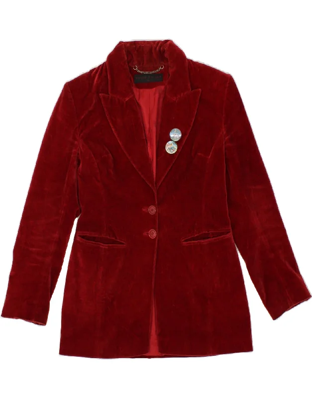 KAREN MILLEN Womens Longline Velvet 2 Button Blazer Jacket UK 10 Small Red Fleece Jacket Down Jacket Feather Jacket