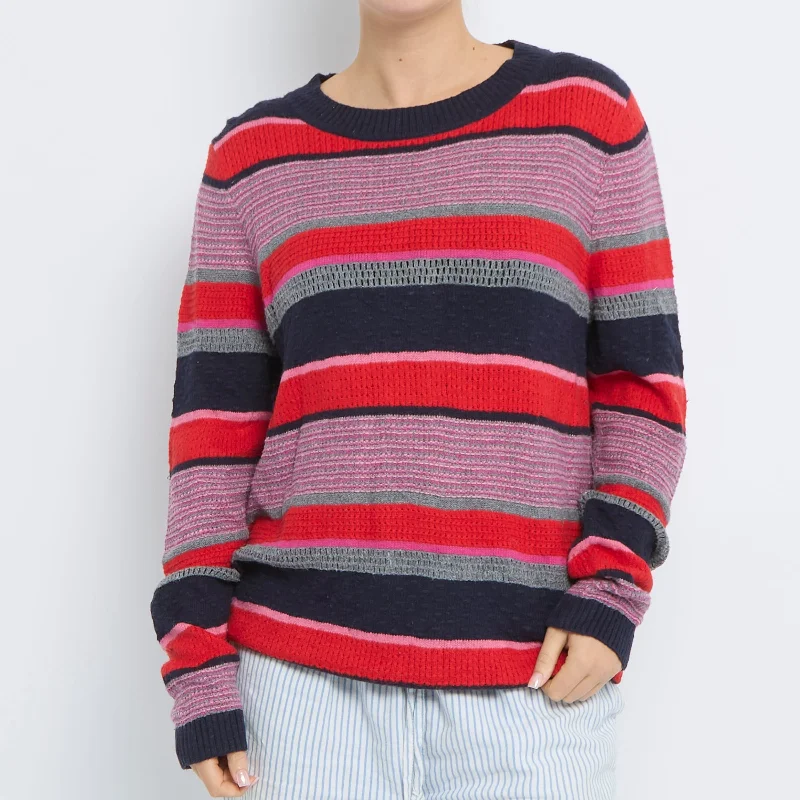 Tommy Hilfiger Striped Knitted Sweater - UK 14 Chenille Blend Fleece Blend Nylon Blend