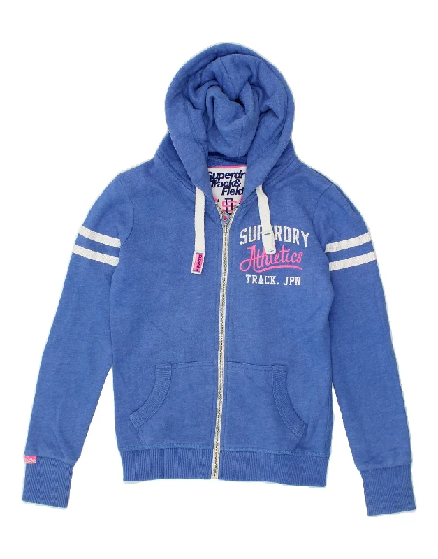 SUPERDRY Womens Graphic Zip Hoodie Sweater UK 6 XS Blue Cotton Houndstooth Herringbone Solid SUPERDRY Womens Graphic Zip Hoodie Sweater UK 6 XS Blue Cotton Houndstooth Herringbone Solid
