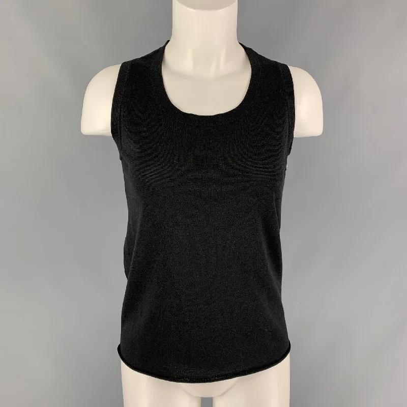 PORTS 1961 Black Size S See Through Silk & Cotton Tank Top chic tank top