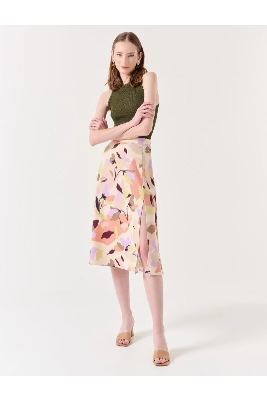 Beige High Waist Slit Linen Midi Skirt wool skirt sturdy