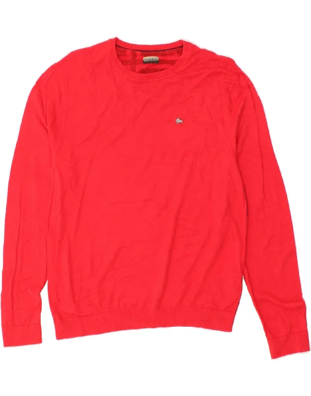 NAPAPIJRI Womens Boat Neck Jumper Sweater UK 16 Large Red Cotton Seamless Knitted Crochet NAPAPIJRI Womens Boat Neck Jumper Sweater UK 16 Large Red Cotton Seamless Knitted Crochet