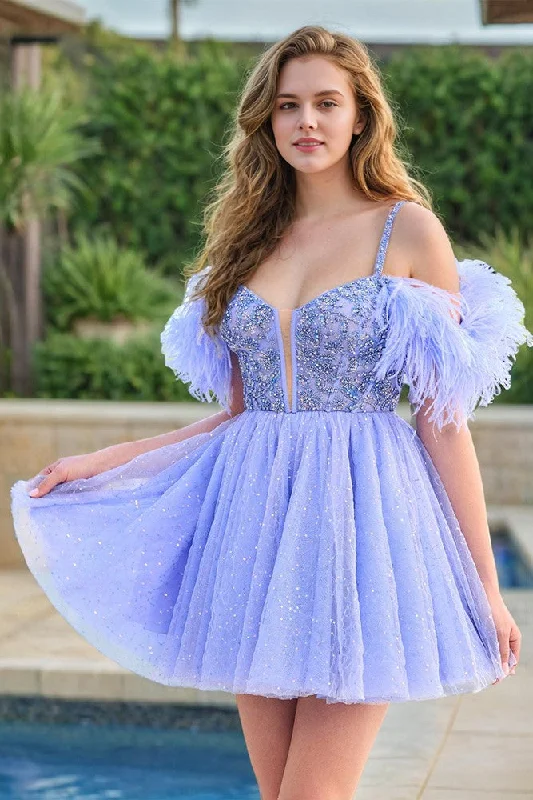 New Arrival Off-the-shoulder Mini Homecoming Dresses with Feathers Cowl Neckline Elegant New Arrival Off-the-shoulder Mini Homecoming Dresses with Feathers Cowl Neckline Elegant