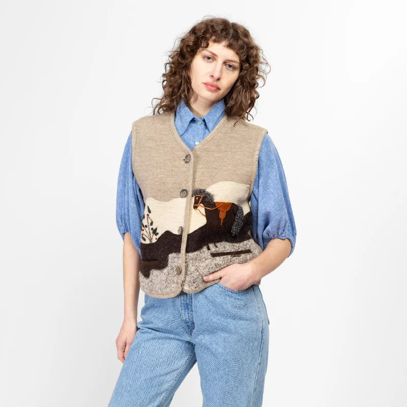 Medium 90s Giesswein Novelty Horse Patchwork Wool Sweater Vest Plaid Sweater Polka Dot Checkered Medium 90s Giesswein Novelty Horse Patchwork Wool Sweater Vest Plaid Sweater Polka Dot Checkered