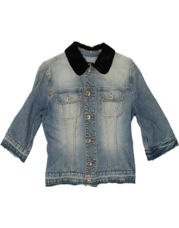 DOLCE & GABBANA Womens 3/4 Sleeve Denim Jacket UK 14 Medium Blue Cotton Front Pockets Side Pockets Patch Pockets DOLCE & GABBANA Womens 3/4 Sleeve Denim Jacket UK 14 Medium Blue Cotton Front Pockets Side Pockets Patch Pockets