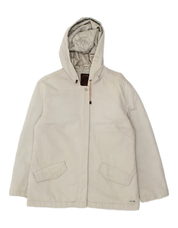 GAS Womens Hooded Windbreaker Jacket UK 14 Medium White Cotton Snapped Jacket Toggled Jacket Drawstring Jacket