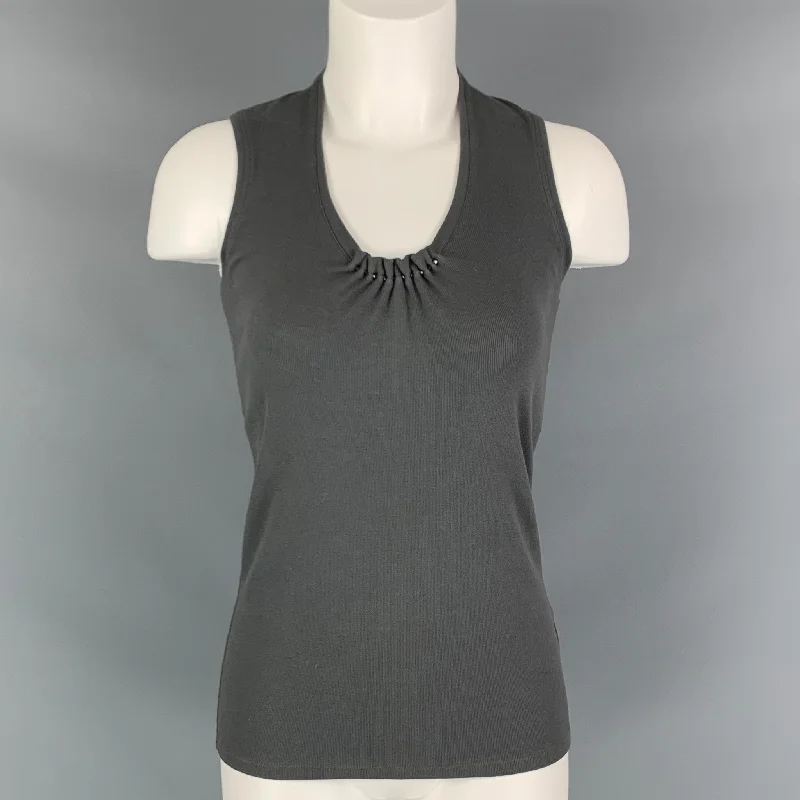 BRUNELLO CUCINELLI Size L Grey Cotton  Lycra Pleated Tank Casual Top seamless tank top