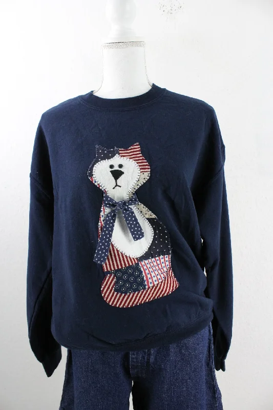 Vintage Cat Sweatshirt (M) Hoodie with Batwing Sleeves Loose Dramatic