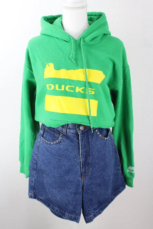 Vintage Green Ducks Hoodie (L) Hoodie with Hem Contrast Bold Stylish