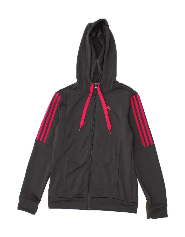 ADIDAS Womens Zip Hoodie Sweater UK 12/14 Medium Grey Polyester Elasticated Padded Insulated ADIDAS Womens Zip Hoodie Sweater UK 12/14 Medium Grey Polyester Elasticated Padded Insulated