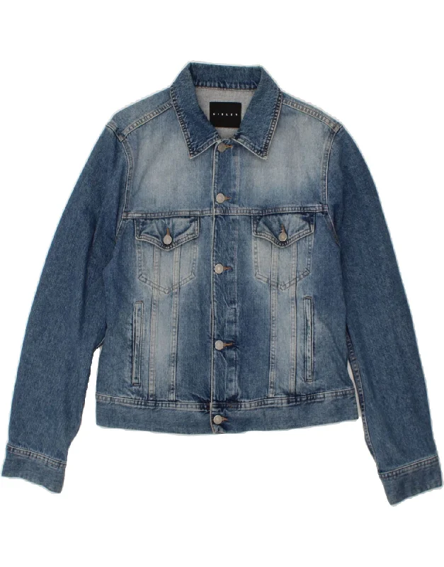 SISLEY Womens Denim Jacket UK 16 Large Blue Cotton Belted Jacket Elasticated Jacket Padded Jacket