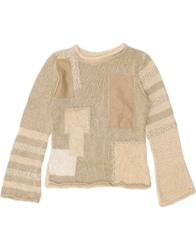 VINTAGE Womens Crop Boat Neck Jumper Sweater UK 8 Small Beige Colourblock Stylish Fashionable Trendy VINTAGE Womens Crop Boat Neck Jumper Sweater UK 8 Small Beige Colourblock Stylish Fashionable Trendy