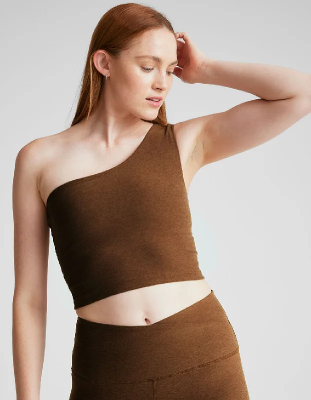 Spacedye Bold Shoulder Cropped Tank Mocha workout tank top