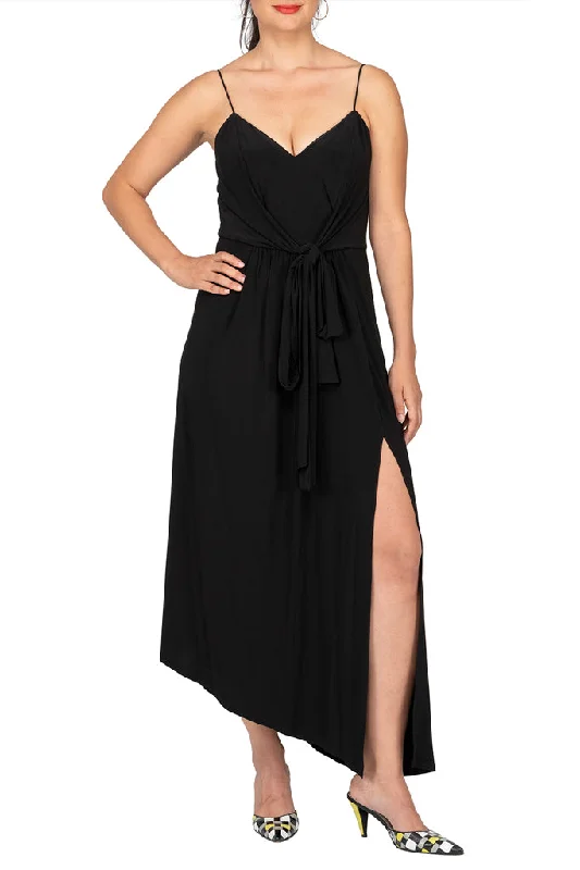 AIDAN MATTOX-BLACK DRAPED JERSEY DRESS Tunics Chic elegant