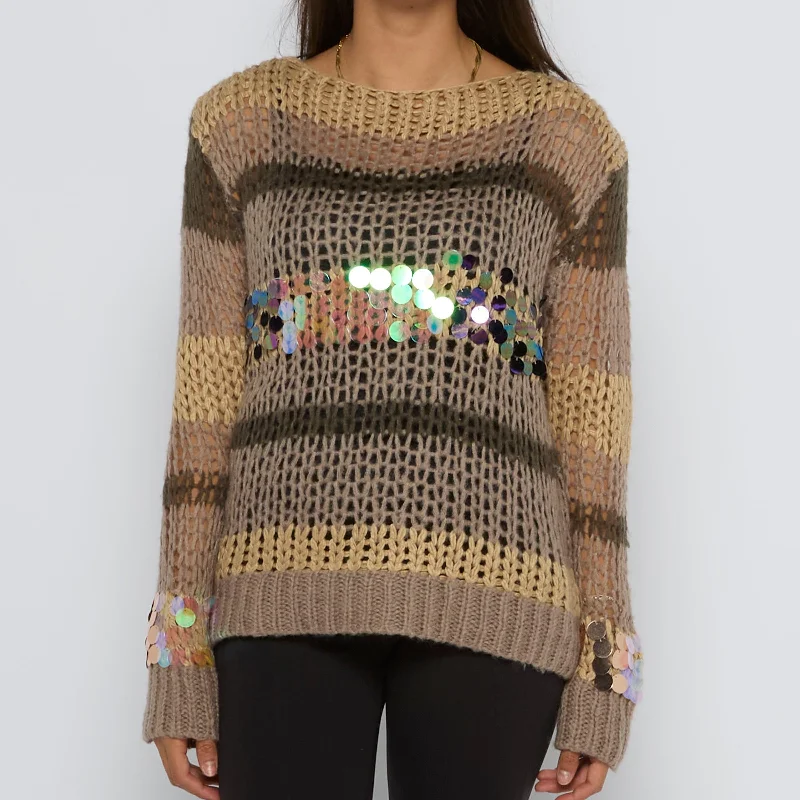 Sequin Stripe Sweater - UK 12 Layered Multi-layer Single Layer