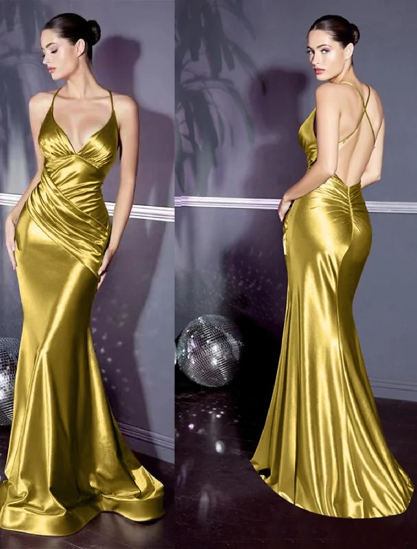 Mermaid / Trumpet Evening Gown Elegant Dress Wedding Guest Engagement Sweep / Brush Train Sleeveless Spaghetti Strap Satin with Criss Cross Ruched Tunics Travel practical Mermaid / Trumpet Evening Gown Elegant Dress Wedding Guest Engagement Sweep / Brush Train Sleeveless Spaghetti Strap Satin with Criss Cross Ruched Tunics Travel practical