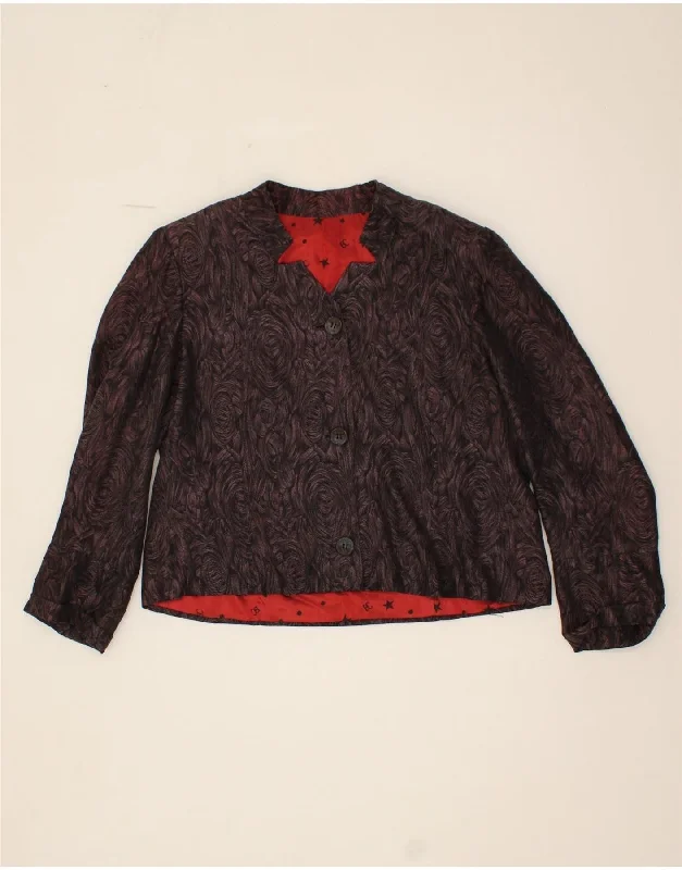 VINTAGE Womens Abstract Pattern 3 Button Blazer Jacket UK 12 Medium Maroon Wool Fabric Cashmere Fabric Tweed Fabric VINTAGE Womens Abstract Pattern 3 Button Blazer Jacket UK 12 Medium Maroon Wool Fabric Cashmere Fabric Tweed Fabric