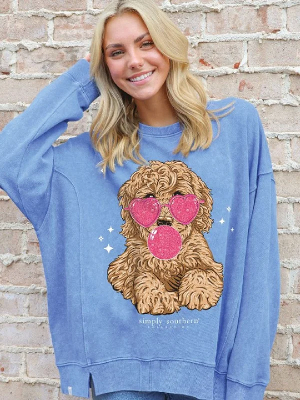 Simply Southern Azure Blue Dog Sweatshirt Hoodie with High-Low Hem Asymmetrical Trendy Simply Southern Azure Blue Dog Sweatshirt Hoodie with High-Low Hem Asymmetrical Trendy