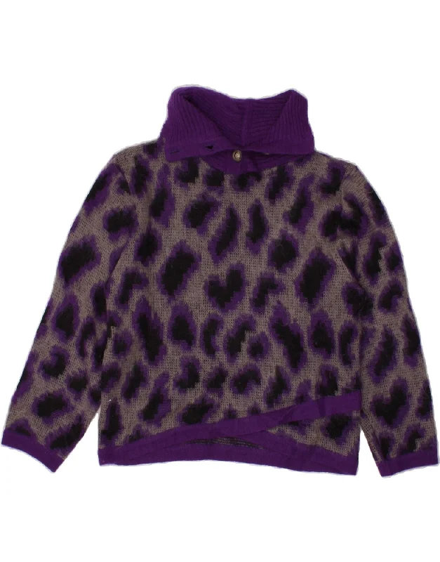 VINTAGE Womens Crop Button Neck Jumper Sweater UK 12 Medium Purple Flecked Anti-Pilling Anti-Shrink Durable VINTAGE Womens Crop Button Neck Jumper Sweater UK 12 Medium Purple Flecked Anti-Pilling Anti-Shrink Durable
