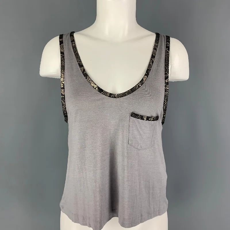 PHILLIP LIM Size XS Grey Lilac Silk Wool Tank Casual Top ribbed tank top