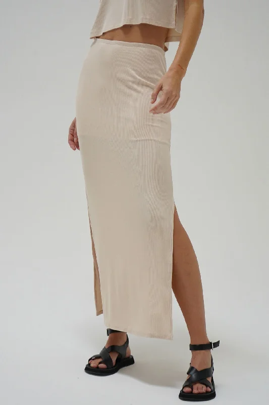 Steph Rib Skirt - Bone linen skirt light