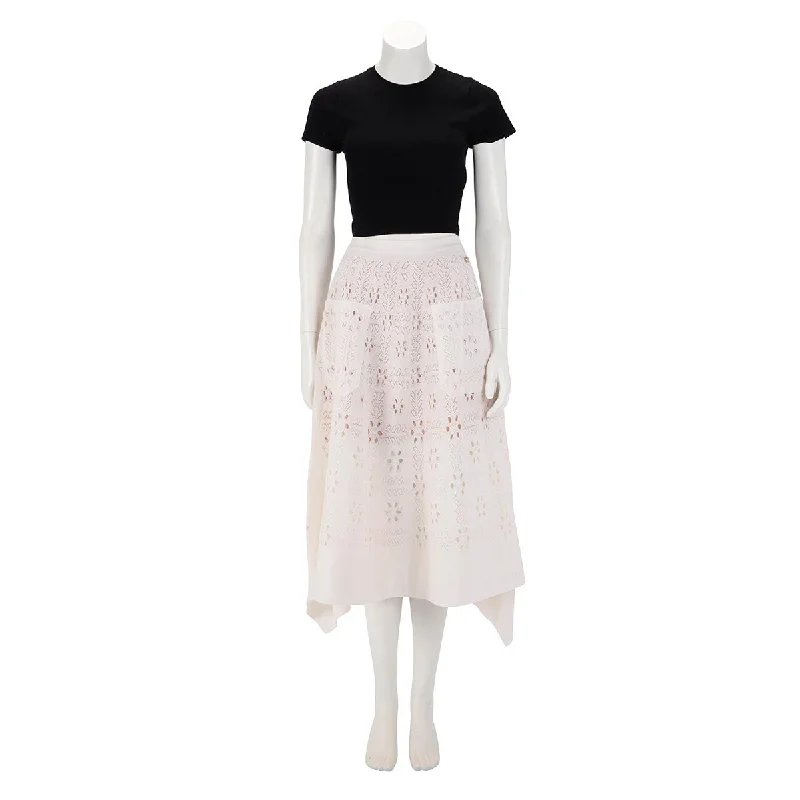Chanel Ecru Lace Knit A-Line Skirt FR 40 asymmetrical skirt cut