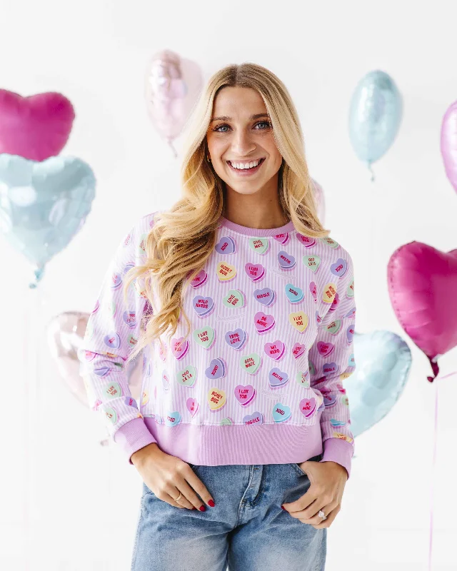 Sweethearts® Pink Stripe Women's Cropped Sweatshirt Hoodie with Embroidery Detailed Premium Sweethearts® Pink Stripe Women's Cropped Sweatshirt Hoodie with Embroidery Detailed Premium
