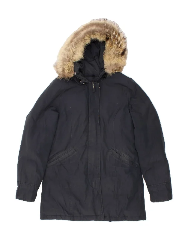 WOOLRICH Womens Hooded Padded Jacket UK 14 Medium Navy Blue Toggled Jacket Drawstring Jacket Belted Jacket WOOLRICH Womens Hooded Padded Jacket UK 14 Medium Navy Blue Toggled Jacket Drawstring Jacket Belted Jacket