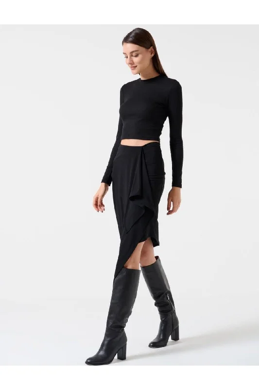 Black Slim Fit Normal Waist Knitted Skirt denim skirt durable