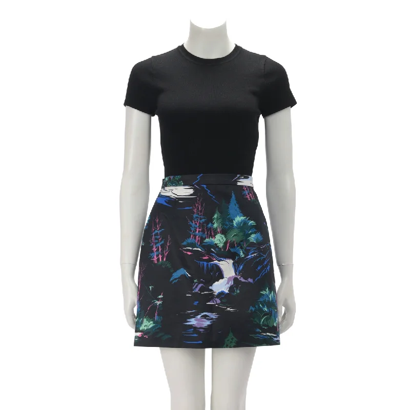 Balenciaga Black & Blue Cotton Forest Print Mini Skirt FR 40 wrap skirt elegant