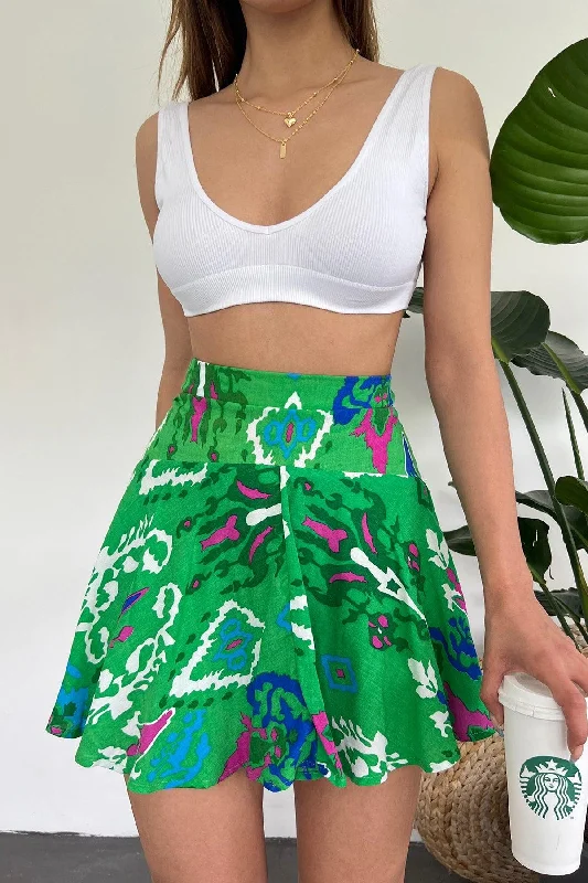 Women's Green Viscose Fabric Summer Shorts Skirt 1905 leather skirt bold