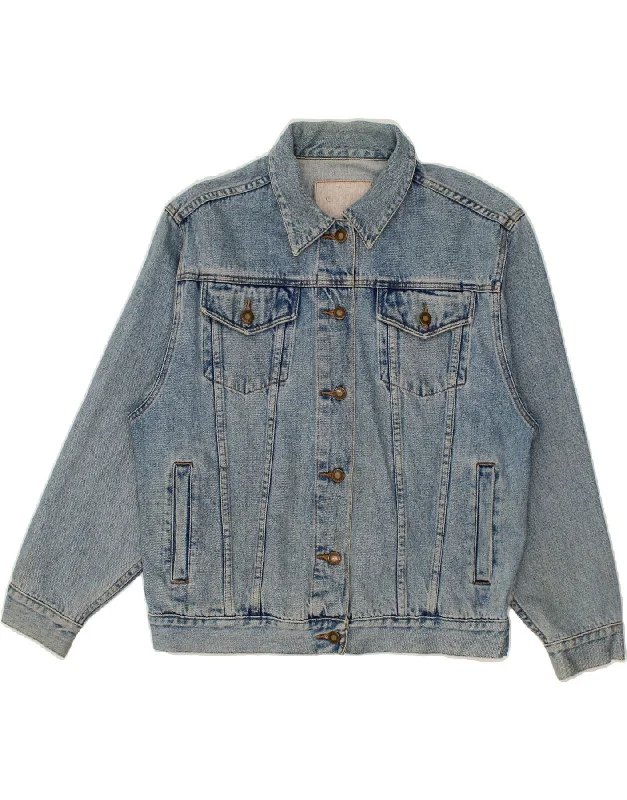 VINTAGE Womens Oversized Graphic Denim Jacket UK 10 Small Blue Fleece Jacket Down Jacket Feather Jacket VINTAGE Womens Oversized Graphic Denim Jacket UK 10 Small Blue Fleece Jacket Down Jacket Feather Jacket