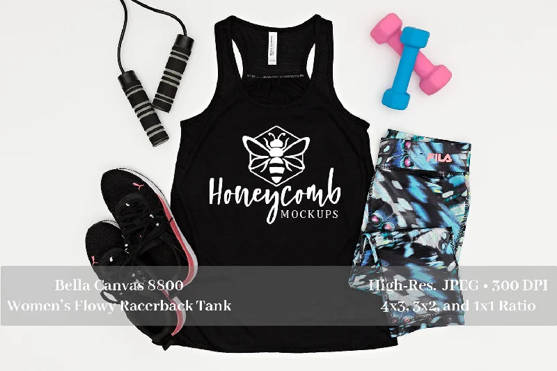 Workout Mockup, Bella Canvas 8800 Black Tank Mockup, Women's Tank Top Mockup, Fitness Mockup, Sports Mockup strappy tank top